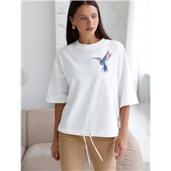 Футболка из тонкого эластичного футера со шнуром внизу