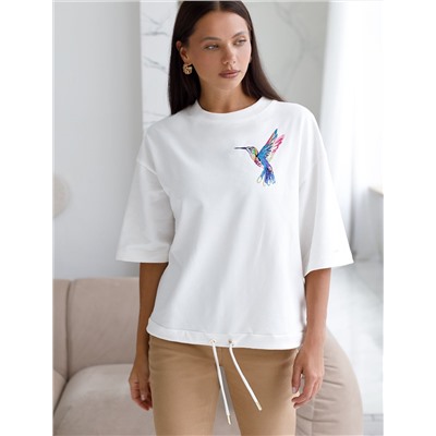 Футболка из тонкого эластичного футера со шнуром внизу