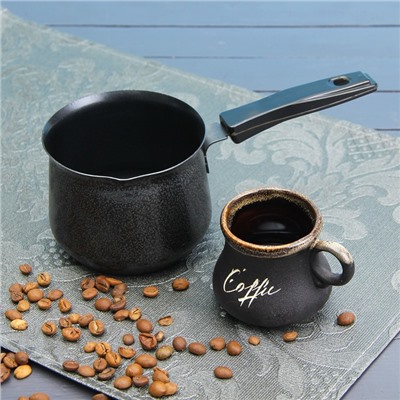 Турка «Мортен», 500 мл, 20×9.5×7.5 см, пластиковая ручка, антипригарное покрытие, чёрная