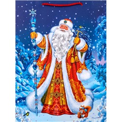 Пакет подарочный новогодний ламинированный, «Дед Мороз в лесу», 26×12×32 см