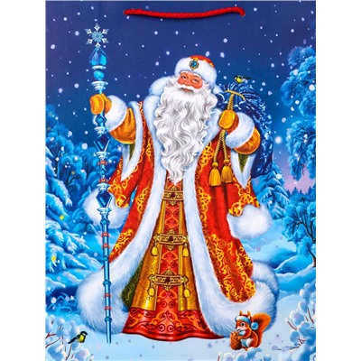 Пакет подарочный новогодний ламинированный, «Дед Мороз в лесу», 26×12×32 см