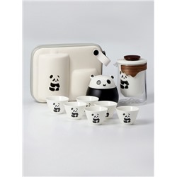 Набор для чайной церемонии ДЖЕКИЧАЙ «Панда», 8 предметов, на 6 персон, чашка 50 мл, чайник 300 мл, керамика, белый