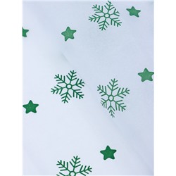 Бумага упаковочная новогодняя тишью «Снежинки со звездами», зелёный, 50×66 см