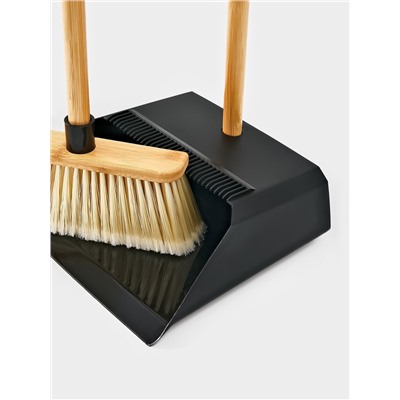 Щётка с совком Meli Loft, бамбуковый держатель, 26×24×96 см, чёрная