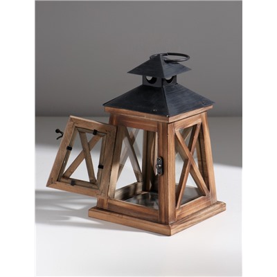 Деревянный подсвечник-фонарь на 1 свечу «Трапеция», коричневый, 20.5×12.5×12.5 см