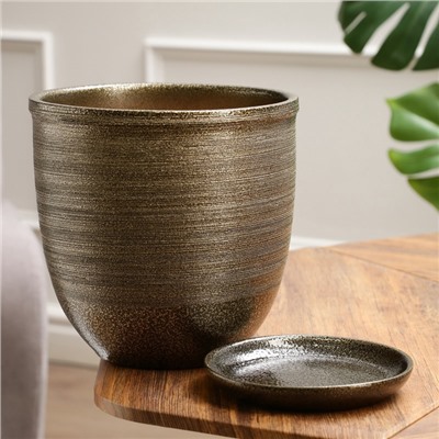 УЦЕНКА Горшок цветочный с поддоном 5л, темное золото керамика, "Золото" (М)
