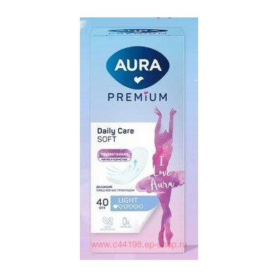 AURA Прокладки женские ежедневные ультратонкие Premium Light 40 шт