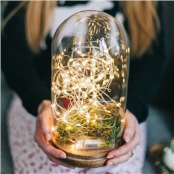 Гирлянда «Нить» 5 м роса, IP65, серебристая нить, 50 LED, 8 режимов, батарейки AAх3 (нет в комплекте), свечение тёплое белое