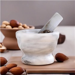 Ступка с пестиком, 130 мл, d=7 см, h=9 см, пестик 10.5 см, камень, белая