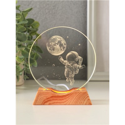 Световая фигурка стекло «Диск. Голограмма: Полёт космонавта», 5×LED, d=10 см, USB, 10×4×11.4 см