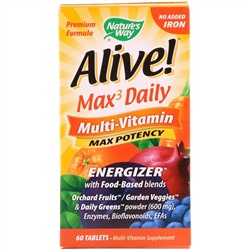 Nature's Way, Alive! Max3 Daily, мультивитаминный комплекс, без добавления железа, 60 таблеток
