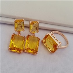 Комплект ювелирная бижутерия коллекция  "Дубай" серьги и кольцо 18 р, покрытие: позолота, вставка: фианиты, цвет: желтый, арт.313.007-18