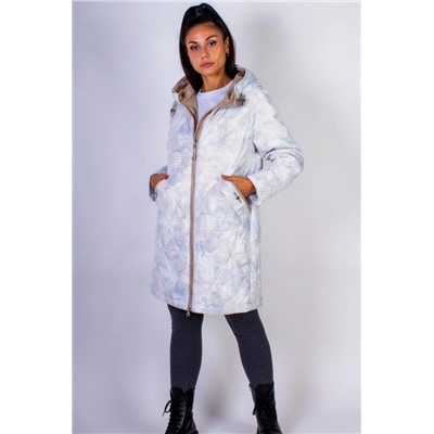 Элегантная демисезонная куртка с капюшоном Листья арт.338 (Бежевый)