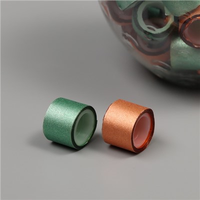 Клейкая лента пластик в банке «Глори. Зелёный, оранж», набор 40 шт., 1.2 см, дл.0.9 м, 7×7×9 см