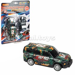 Машинка пластмассовая инерционная "Авария на трассе" Джип хаки  (pull back) CRD 25x18,2x5,2см