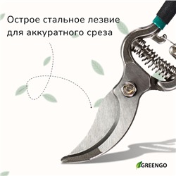 Секатор плоскостной, 8" (20 см), с металлическими ручками, Greengo