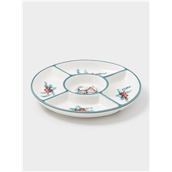 Менажница новогодняя Доляна «Зимний вечер», 5 секций, 25.5×3.1 см, доломит, белая