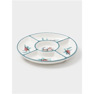 Менажница новогодняя Доляна «Зимний вечер», 5 секций, 25.5×3.1 см, доломит, белая