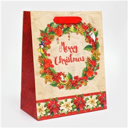 Пакет подарочный новогодний ламинированный «Венок»,18×23×10 см