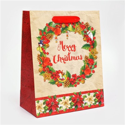 Пакет подарочный новогодний ламинированный «Венок»,18×23×10 см
