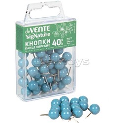 Кнопки канцелярские силовые "SigNature" диаметр 9 мм, с иглой серебристого цвета, в форме шара, 40 шт в пластиковой коробке, цвет сумеречный синий