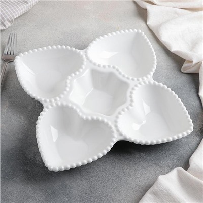 Менажница «Сердца», 5 секций, 25×5 см, керамика, белая