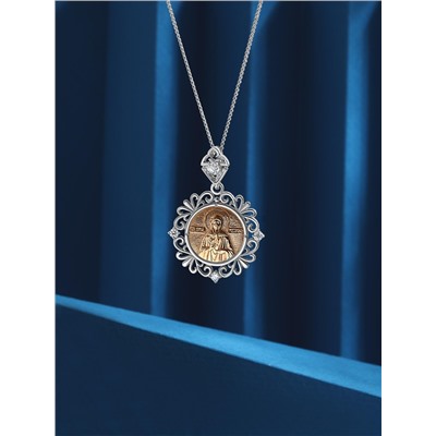 Подвеска из родированного серебра с фианитами и золочением - Святая Матрона Московская 3-392чзр