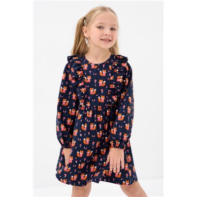 Платье Крылья длинный рукав детское (Лисички на темно-синем)
