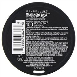 Maybelline, Master Chrome, хайлайтер с металлическим блеском, оттенок Molten Gold 100, 6,7 г