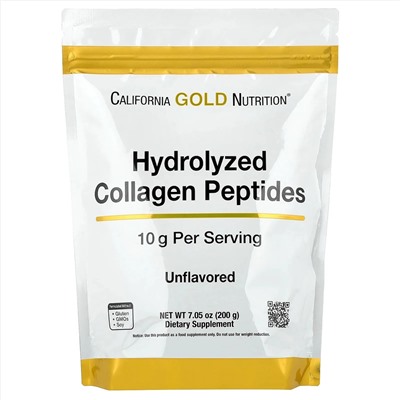 California Gold Nutrition, пептиды гидролизованного коллагена типов I и III, без добавок, 200 г (7,05 унции)