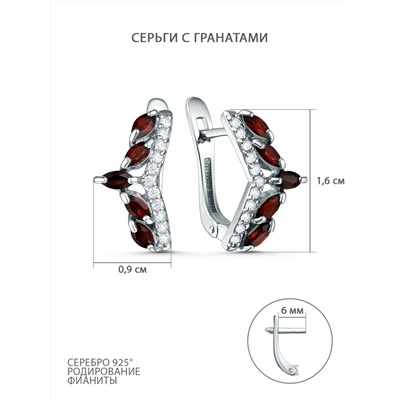 Кольцо из серебра с гранатом и фианитами родированное 1-211р404