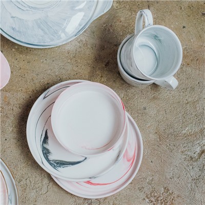 Набор кружек на металлической подставке «Мрамор», 6 предметов: 390 мл, керамика, серый