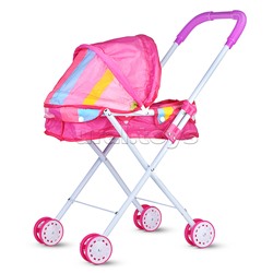 Коляска для кукол (металлическая, складная, прогулочная с капюшоном, цвет розовый) в пакете