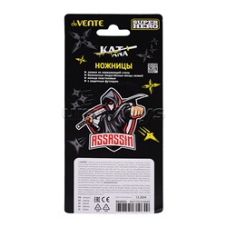 Ножницы детские "SuperHero. Assassin" 13,5 см, пластиковые кольца, защитный футляр с каучуковым декоративным элементом, черные с красным, в картонном блистере