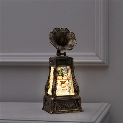 Светодиодная фигура «Граммофон со снеговиками» 11×28×11 см, пластик, батарейки ААх3 (не в комплекте), USB, свечение тёплое белое