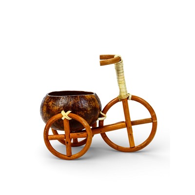 Декоративное кашпо - кокос «Велосипед», 20×12×17 см, деревянное