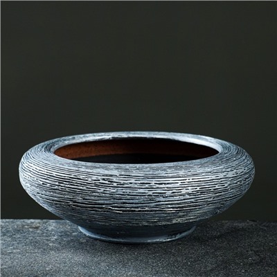 Кашпо для цветов «Плошка», 1.4 л, d=22 см, h=8 см, керамика, серое