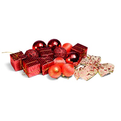 Набор новогодних шаров "Новогодний переполох" красные (6см*16шт)в пакете