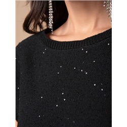 Джемпер с цельнокроенным коротким рукавом из хлопковой пряжи с пайетками.