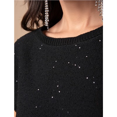 Джемпер с цельнокроенным коротким рукавом из хлопковой пряжи с пайетками.