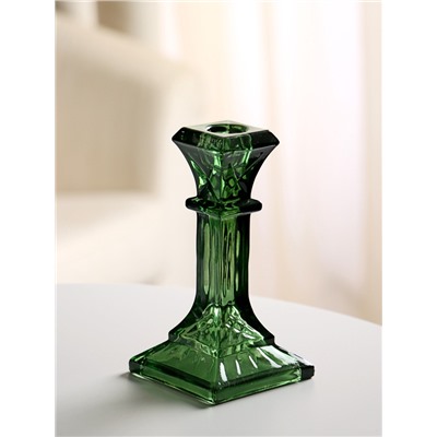 Стеклянный подсвечник на 1 свечу «Колонна прямоугольная», зелёный прозрачный, 16×8.6×8.6 см