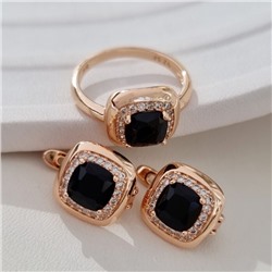 Комплект ювелирная бижутерия коллекция  "Дубай" серьги и кольцо 17 р, покрытие: позолота, вставка: фианиты, цвет: прозрачный и черный, арт.213.759-17