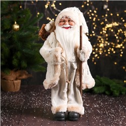 Дед Мороз под ёлку «Зимнее волшебство. Новогодняя игрушка с посохом и мешком», 47 см, белый