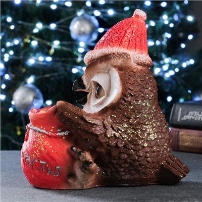 Фигура полистоун «Сова с мешком: На счастья», с блёстками, 22 см