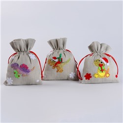 Мешок новогодний для подарков «Динозавр с подарками», 19×14 см, МИКС