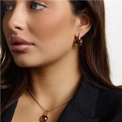 Комплект ювелирной бижутерии коллекция "Дубай" серьги и кулон, покрытие позолота, вставка: фианиты и цирконы, цвет: коричневый и прозрачный, арт.215.449