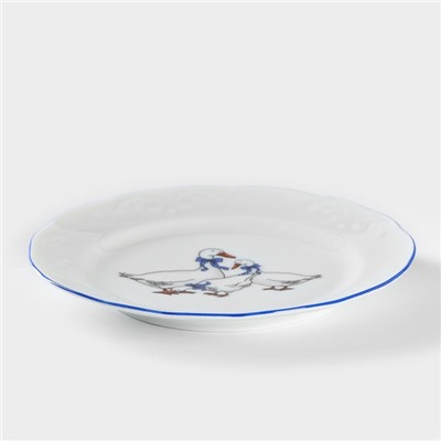 Тарелка Добрушский завод «Гуси», d=17.5 см, фарфор, белая, рисунок МИКС