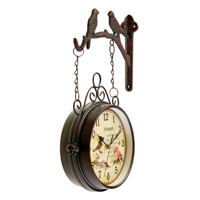 Часы настенные интерьерные «Птички», двусторонние, на подвесе, бесшумные, плавный ход, 24×40 см, циферблат d=17 см