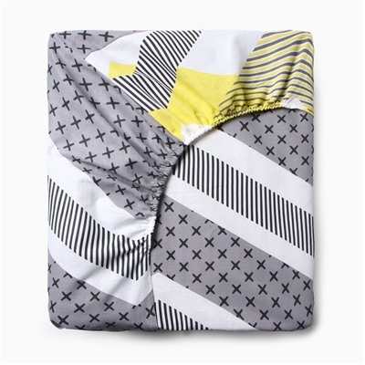 Простыня на резинке 2-спальная «Этель» Gray geometry, 160×200+25 см, бязь