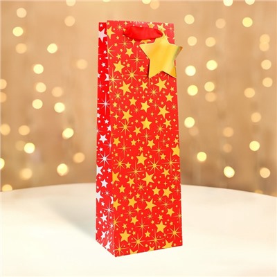 Пакет подарочный новогодний под бутылку, упаковка «Звездочки», 12×36×8.5 см